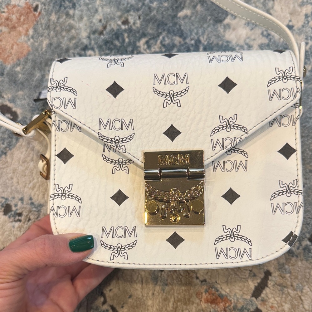 MCM Ivory Crossbody Bag with Logo Print - Picture 2 of 13